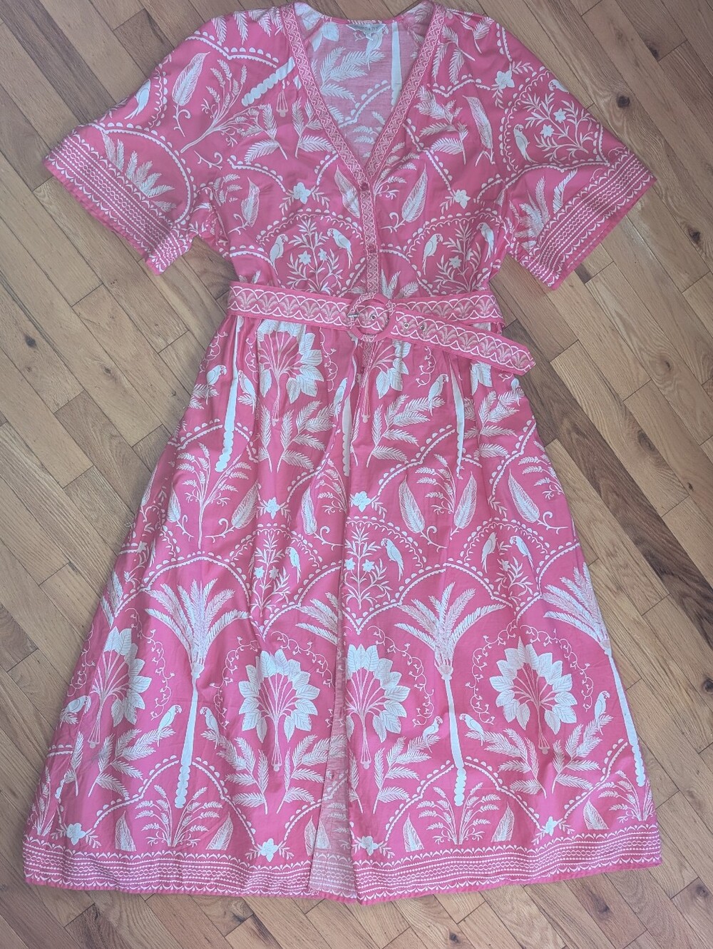 Crown & Ivy Dress Size XXL, NWOT Button Front Bright Pink Tropical Print